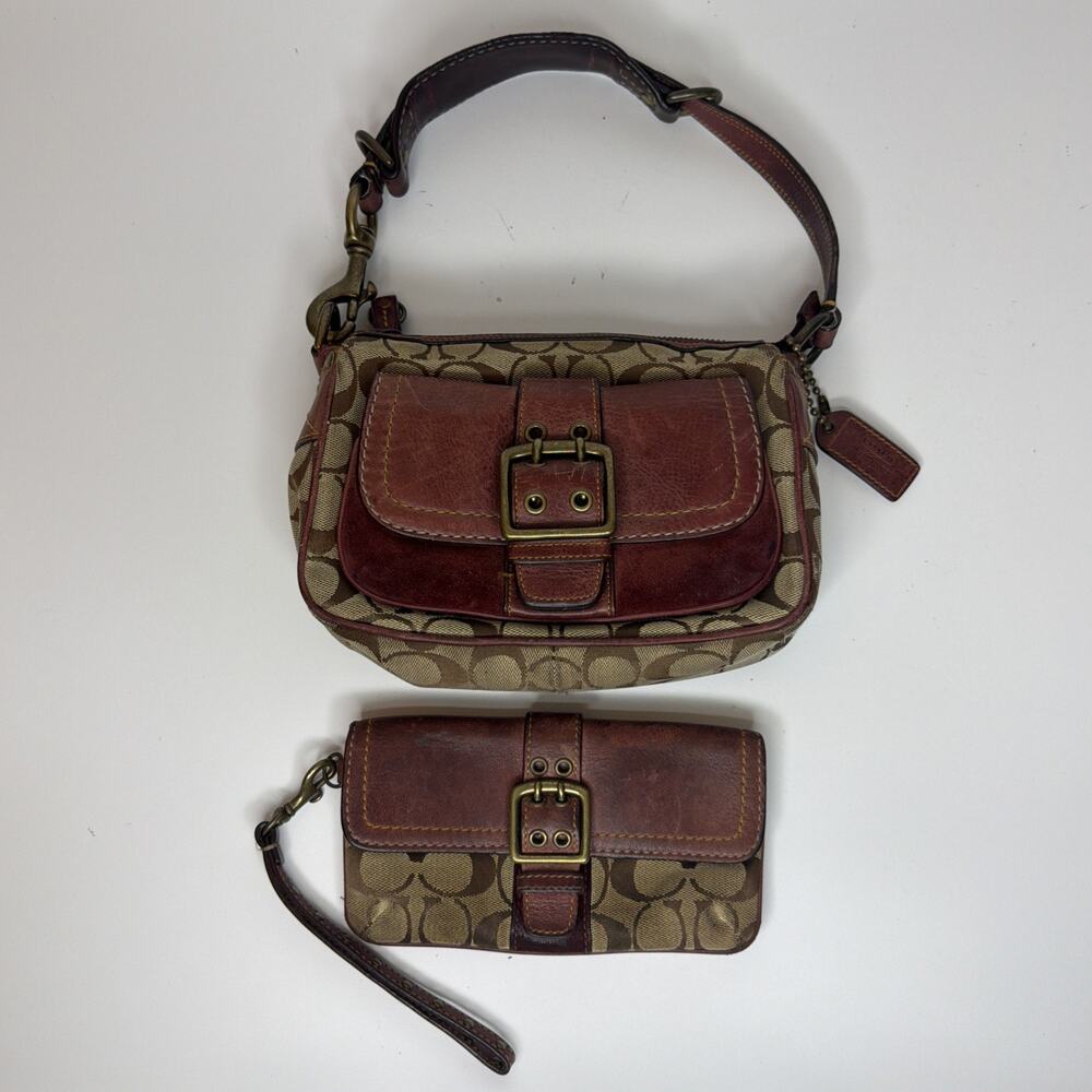 VTG Y2K Coach Special Edition 2004 Fall Mini Bag Burgundy Leather With Wallet - Picture 1 of 16
